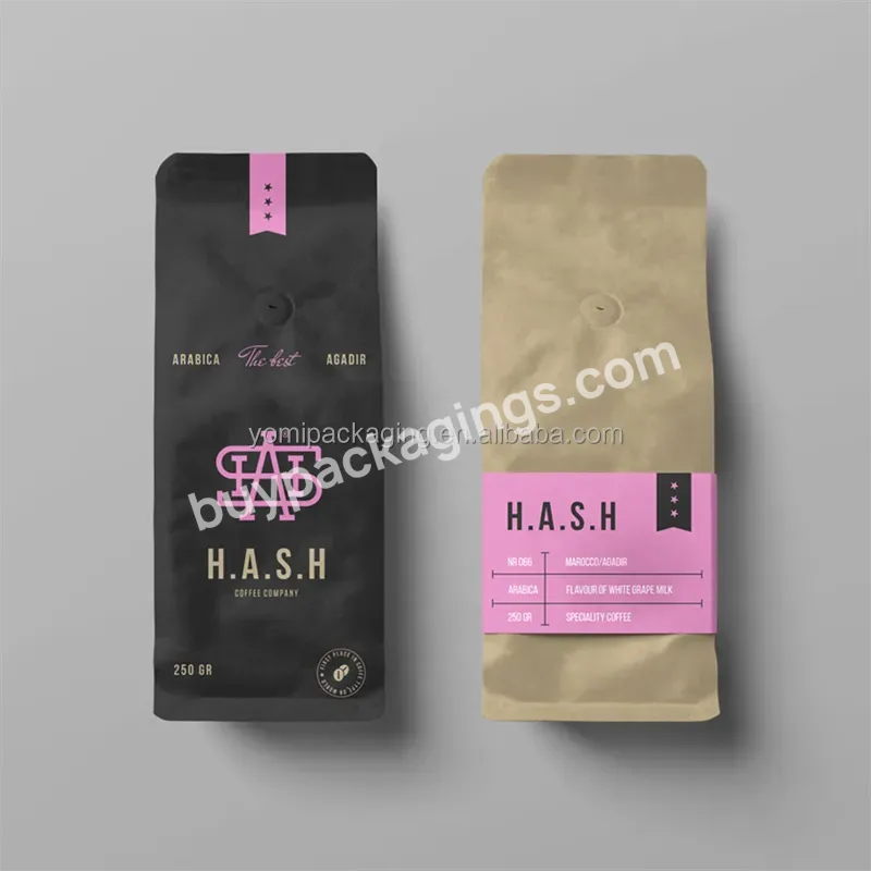 Custom Eco-friendly Flat Bottom Foil Food Garde Packaging Ziplock One Way Valve Coffee Bag