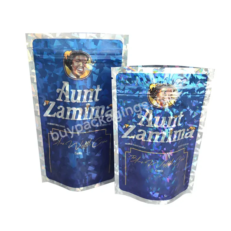 Custom Eco Friendly Mylar Bag Stand Up Holographic Smell Proof Plastic Bags Packaging With Logo