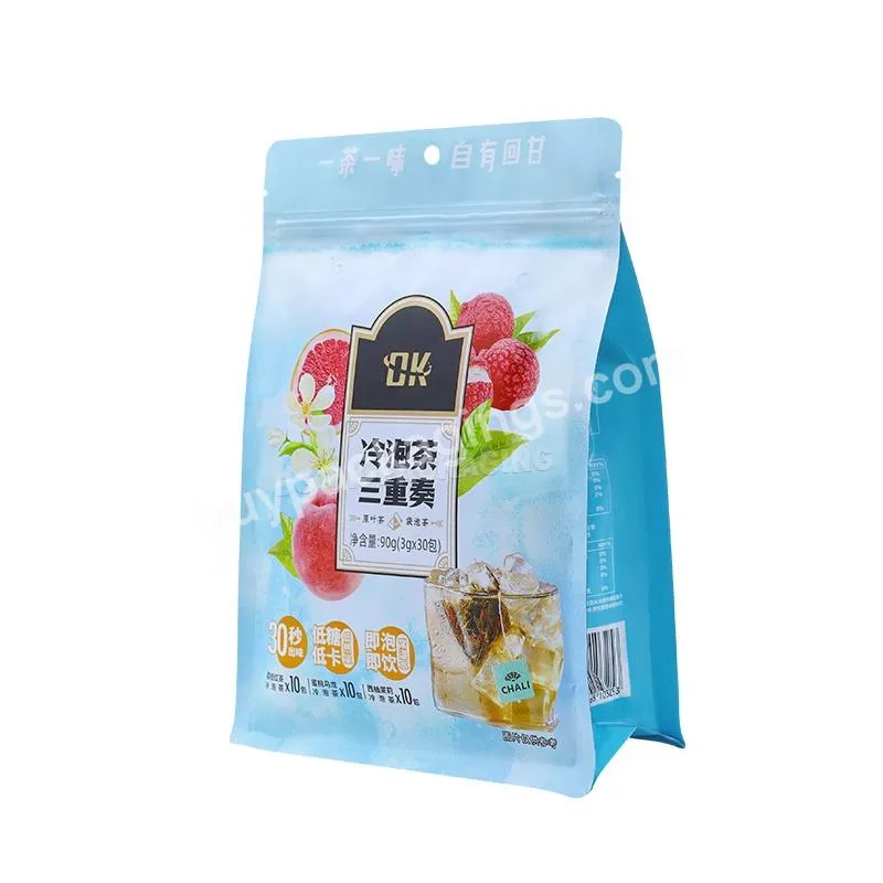 Custom Eco-friendly Plastic Lamination Flat Bottom Pouch Biodegradable Resealable 8 Side Gusset Zipper Food Packaging Bag