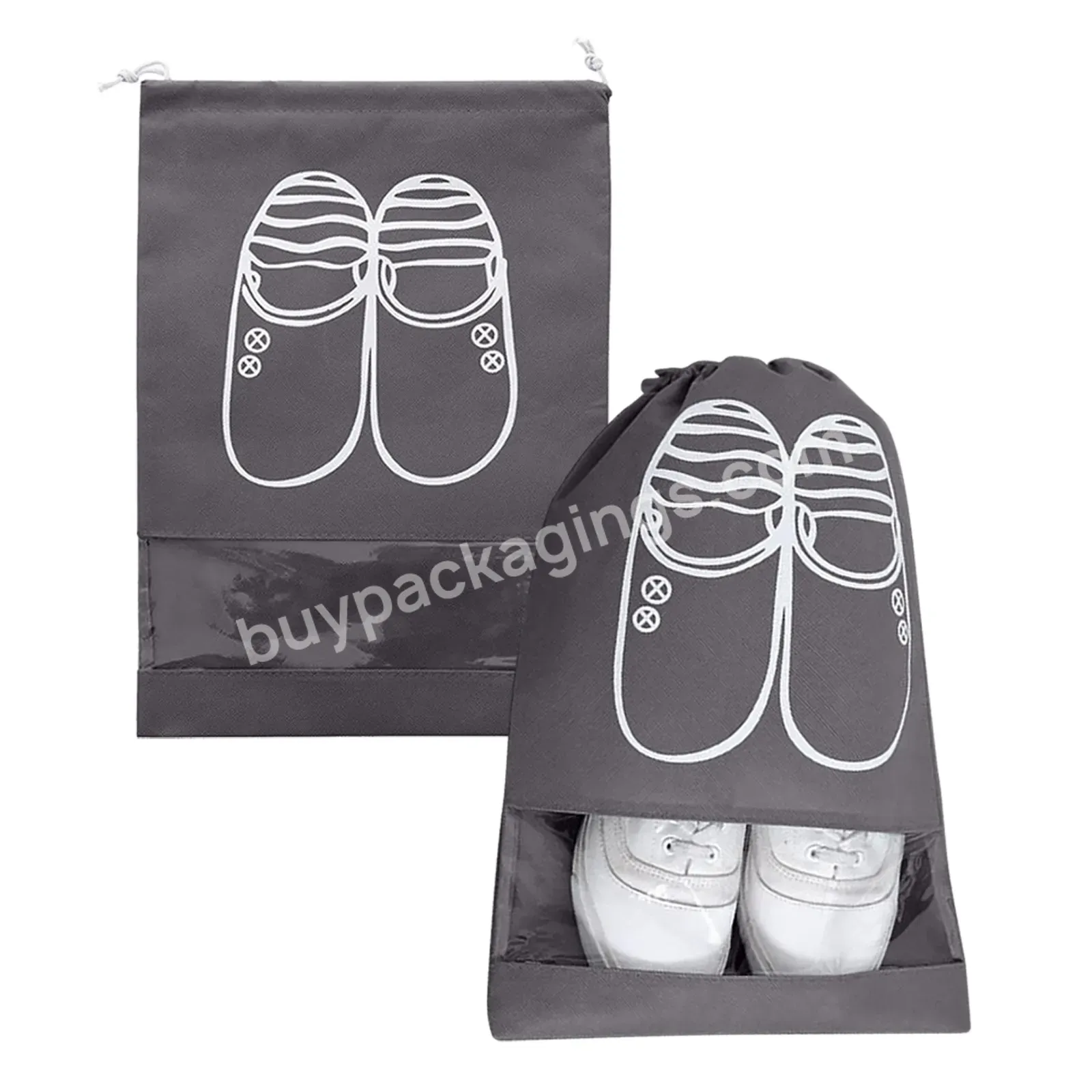 Custom Eco-friendly Private Logo Bulk Travel Non Woven Portable Drawstring Shoe Bag With Clear Window