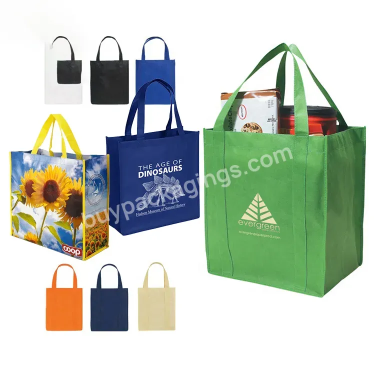 Custom Eco Friendly Recycle Durable Large Tote Polypropylene Fabric Non Woven Bag Laminated Reusable Grocery Bags With Log