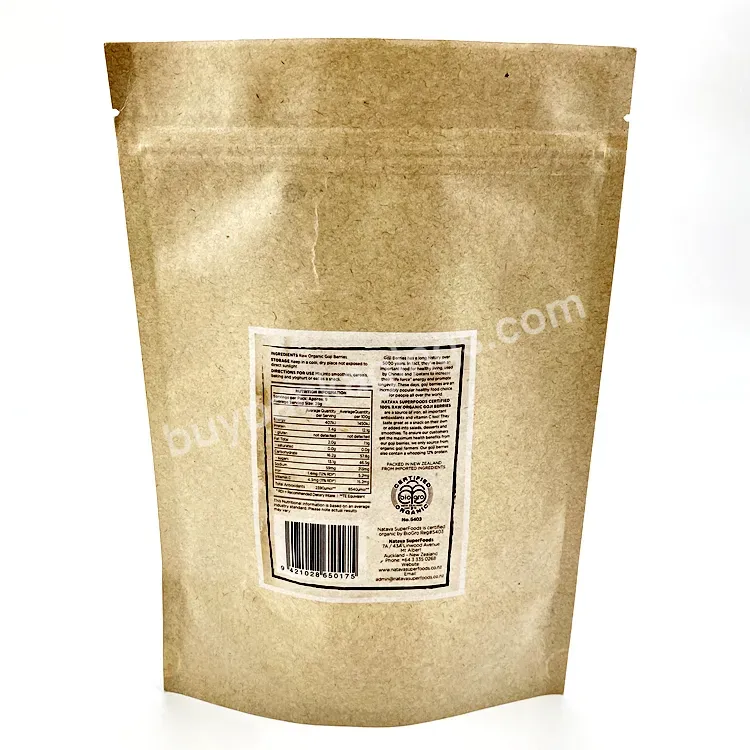 Custom Eco Friendly Stand Up Heat Seal Zip Ziplock Biodegradable Food Package Mylar Foil Bag Kraft Paper Pouch With Clear Window