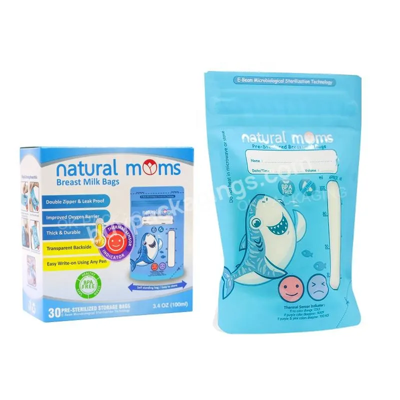 Custom Eco Friendly Wholesale Thermal Sensor Baby Breast Milk Cooler Storage Double Zipper Bag Bpa Free Pre Sterilized