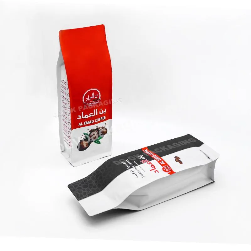 Custom Eco Reseal Flat Bottom Pouch Coffee Bean Packaging Bag For Coffee Beans With One-way Valve And T-zipper On The Top