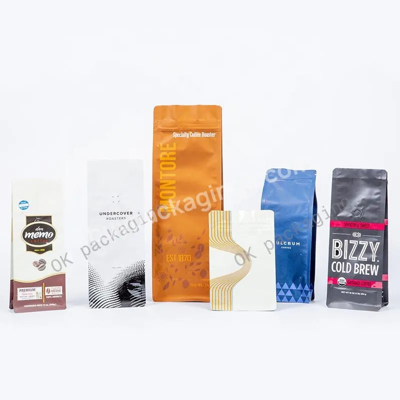 Custom Eco Stand Up Pouch Zipper Coffee Bag Flat Bottom Coffee Packaging Bag Pouch Flat Bottom Coffee Bag With Valve