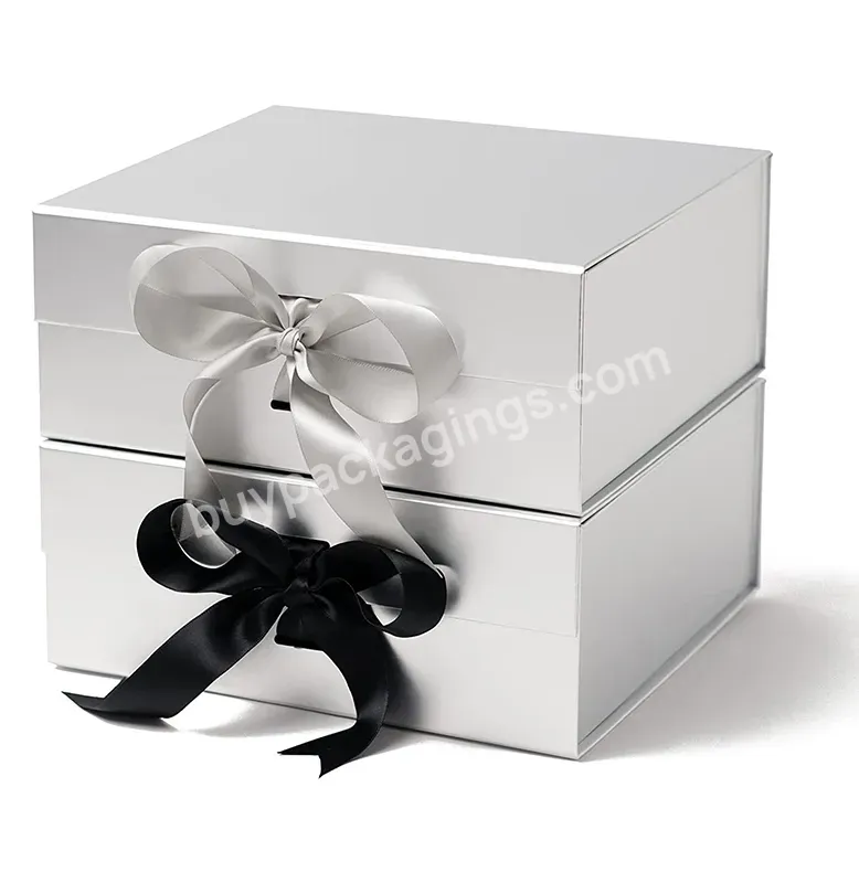 Custom Elegant Golden Ribbon Closure Paper Box With Folding Box Bundles Portable Gift Container For Home Salon Wedding Party Use