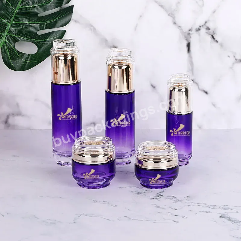 Custom Elegant Purple Glass Bottles For Cosmetics Wholesale Colored Skin Care Packing Empty Bottle And Jars