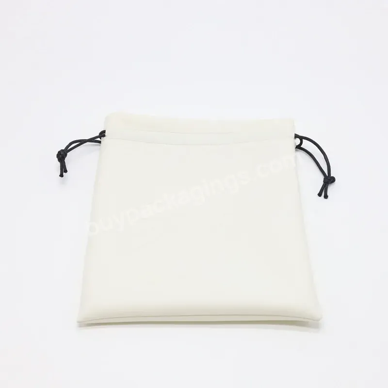 Custom Embossed Logo Beige Pu Leather Drawstring Waterproof Bag Recycled Soft Cosmetic Gift Leather Packaging Dust Bags