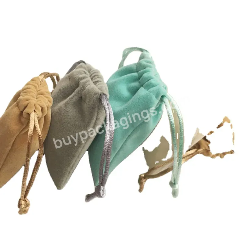 Custom Embroidery Logo Bulk Jewelry Storage Velvet Drawstring Textile Packaging Pouch Bag