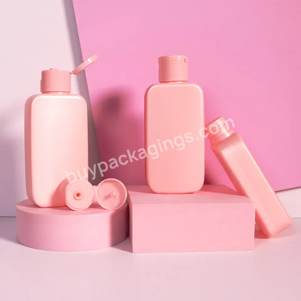 Custom Empty Pink 90ml Plastic Hdpe Skincare Packaging Container Cosmetic Bottle Square Flat Lotion Pump Bottle