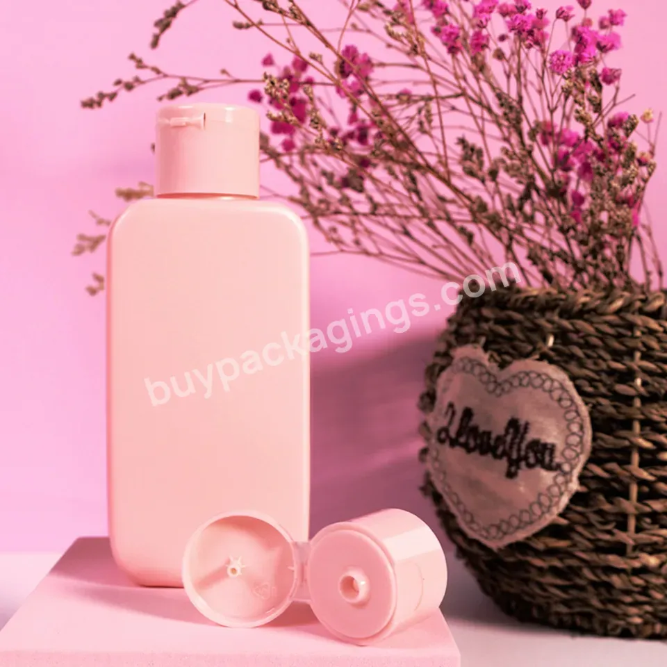 Custom Empty Pink 90ml Plastic Hdpe Skincare Packaging Container Cosmetic Bottle Square Flat Lotion Pump Bottle