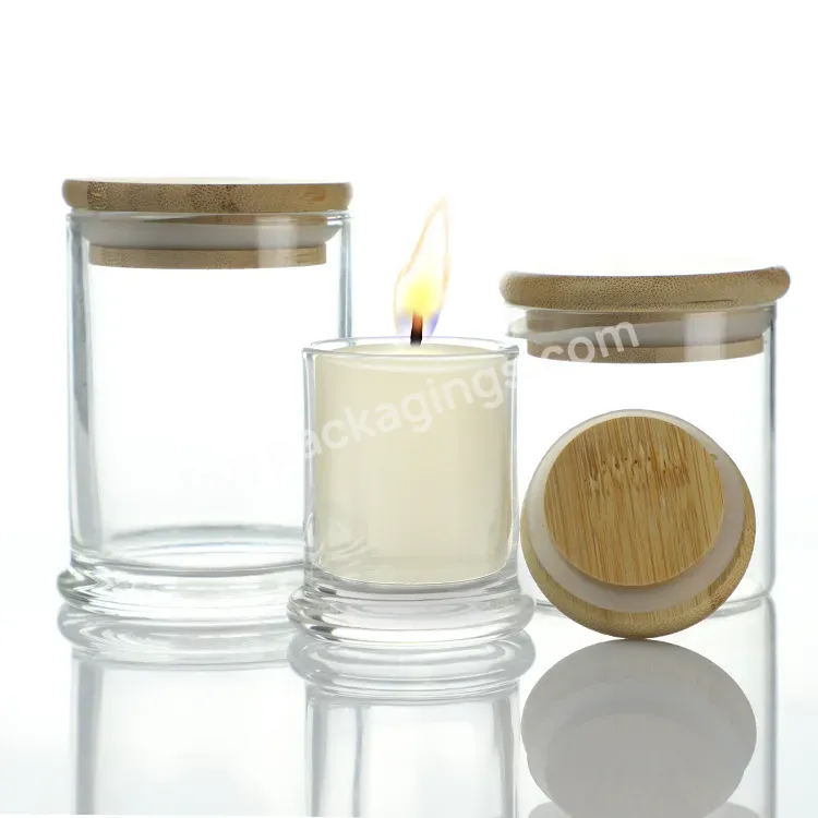 Custom Empty Round Glass Clear Candle Jars With Wooden Sealed Lip 70ml 100ml 200ml