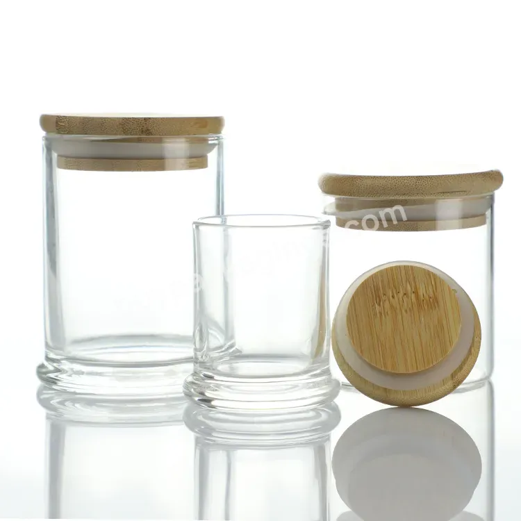 Custom Empty Round Glass Clear Candle Jars With Wooden Sealed Lip 70ml 100ml 200ml