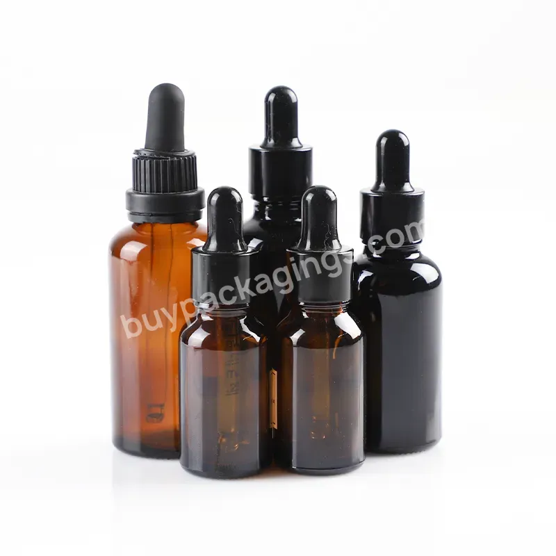 Custom Essential Oil Packaging Bottles 60ml 1oz Clear Transparent Boston Glass Dropper Bottle With Black Pipette Cap