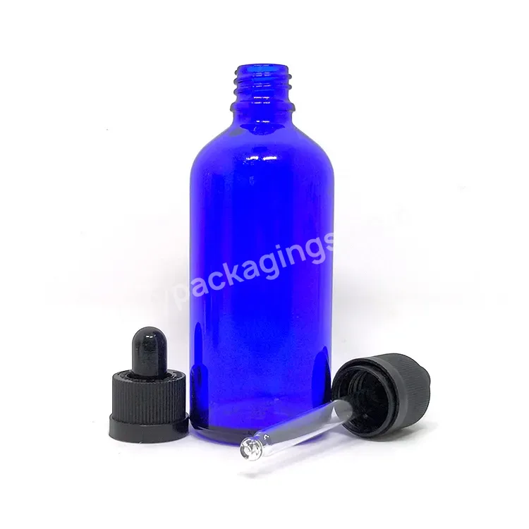 Custom Essential Oil Small Round Empty Clear Blue Oil Glass Dropper Bottle