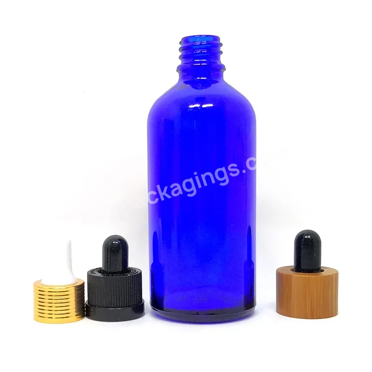 Custom Essential Oil Small Round Empty Clear Blue Oil Glass Dropper Bottle