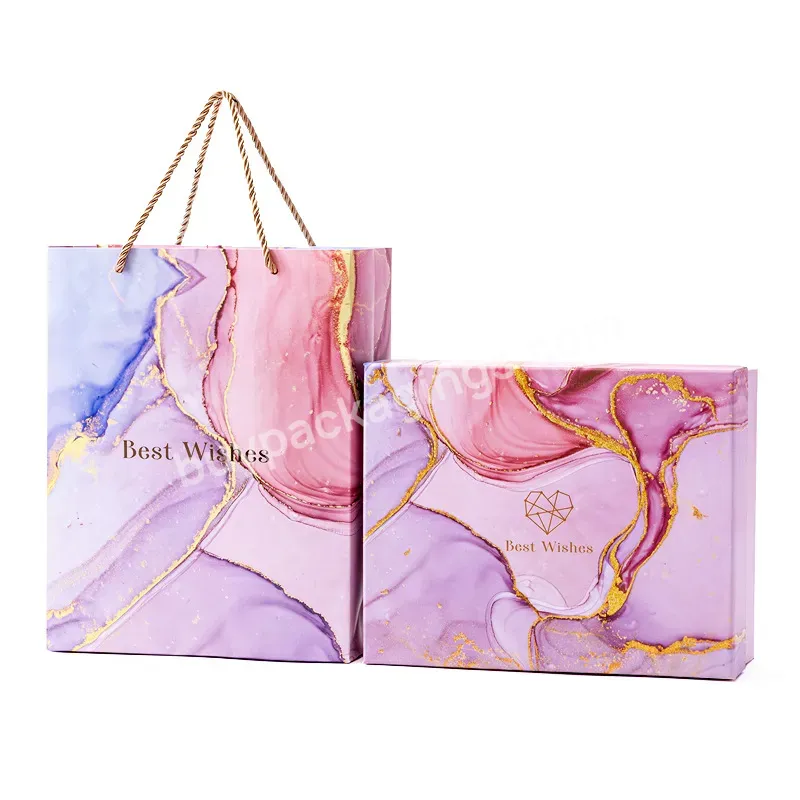 Custom Fancy High End Marble Pink White Cosmetic Shopping Clothes Gift Cardboard Handle Packaging Paper Bag For Boutique Jewll