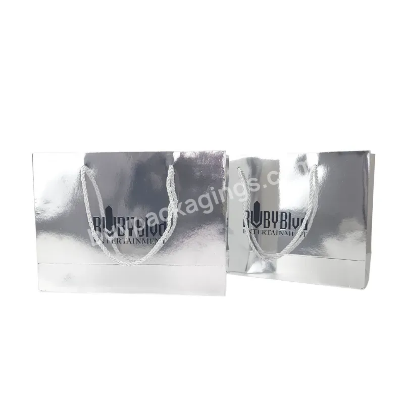 Custom Fashion New Style Paper Silver Metallic Paper Gift Bags Shopping Tote Bag Silver Mirror Metallic Paper Bag