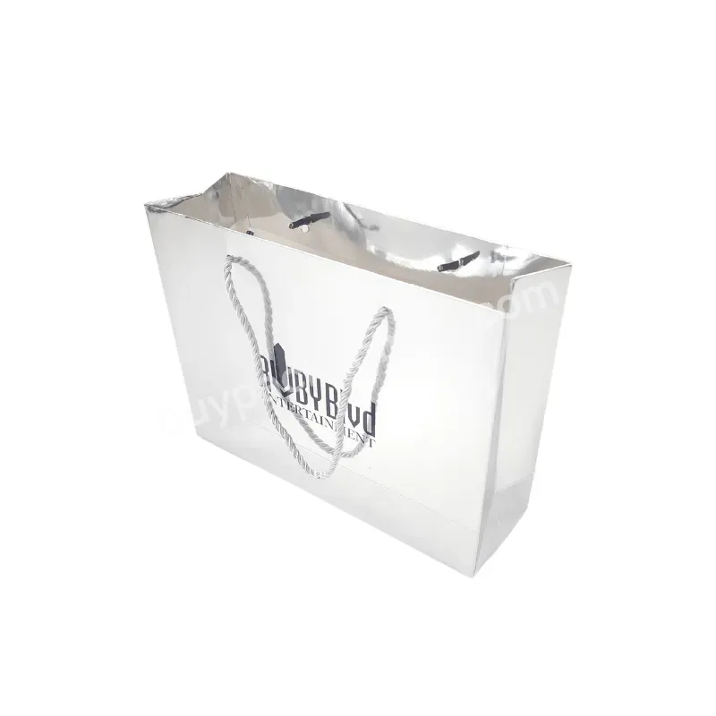 Custom Fashion New Style Paper Silver Metallic Paper Gift Bags Shopping Tote Bag Silver Mirror Metallic Paper Bag