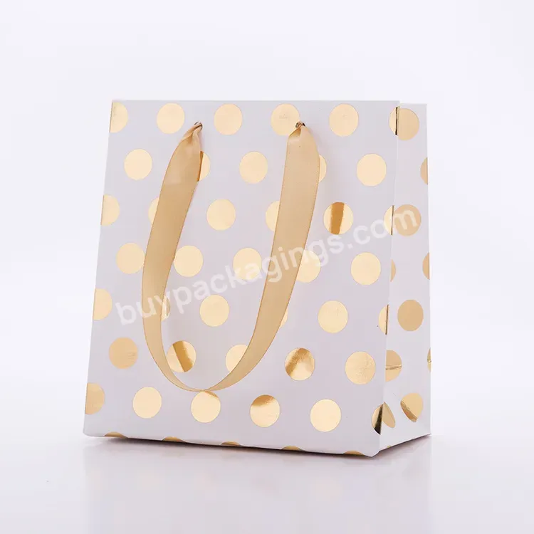 Custom Fashionable Luxury Polka Dot Strap Glitter Exquisite Bag Gift Packaging Packing White Cardboard Bag