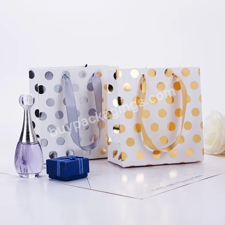 Custom Fashionable Luxury Purple Dot Yellow Dot Polka Dot Binding Flash Exquisite White Gift Packing White Cardboard Bag