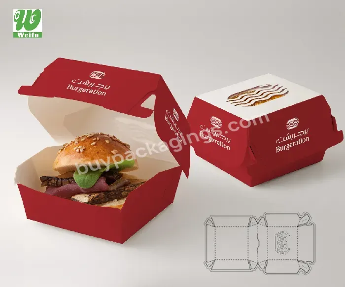 Custom Fast Food Packaging Box Disposable,Burger Box Packaging Food Container Box,Takeway Food Box Eco Friendly Hamburger Box