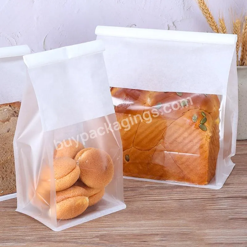 Custom Flat Bottom Bag Bakery Food Printed Brown Kraft Bread Packaging Paper Bags With Plastic Window Bread Bag