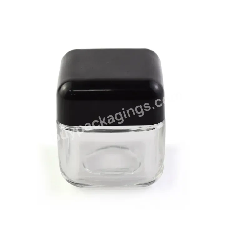 Custom Flower Packaging 2oz 3oz 4oz Square Cube Child Resistant Glass Bottle Storage Container Jar With Black Airtight Lid