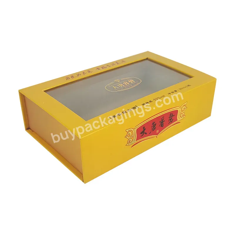 Custom Foldable Magnetic Attraction Square Paper Box Laser Gradient Logo Liquor Set Wine Glass Box With Clear Window