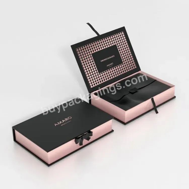 Custom Foldable Magnetic Ribbon Bow Luxury Gift Cardboard Shipping Paper Box For Skirt Dress Clothing T-shirt Packaging