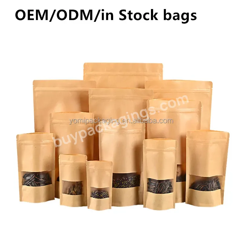 Custom Food Grade Moisture Proof Kraft Paper Snack Stand Up Protein Powder Packaging Bags Eco Friendly