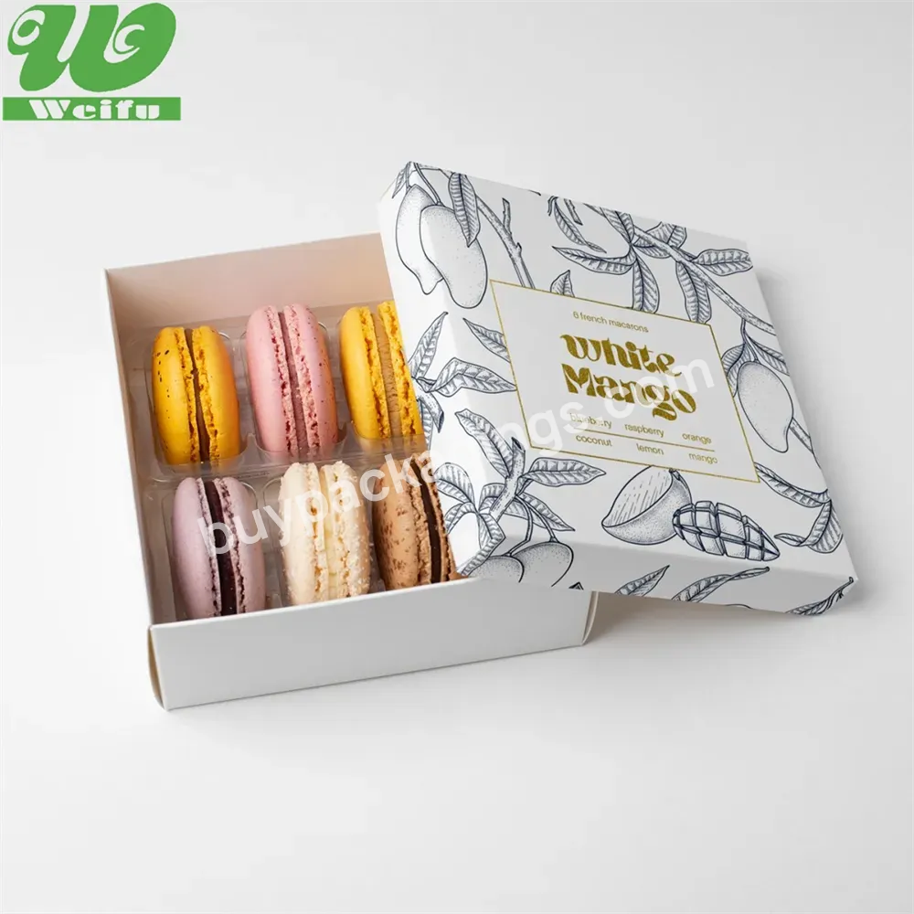 Custom Food Grade Pastry Paper Box 14 Macaron Folding Drawer Packaging With Clear Sleeve