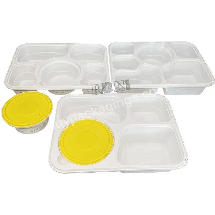 Custom Food Grade Pp Plastic Disposable Microwaveable Durable Bento Lunch Box 4 5 6 Compartment Food Containers With Yellow Lid