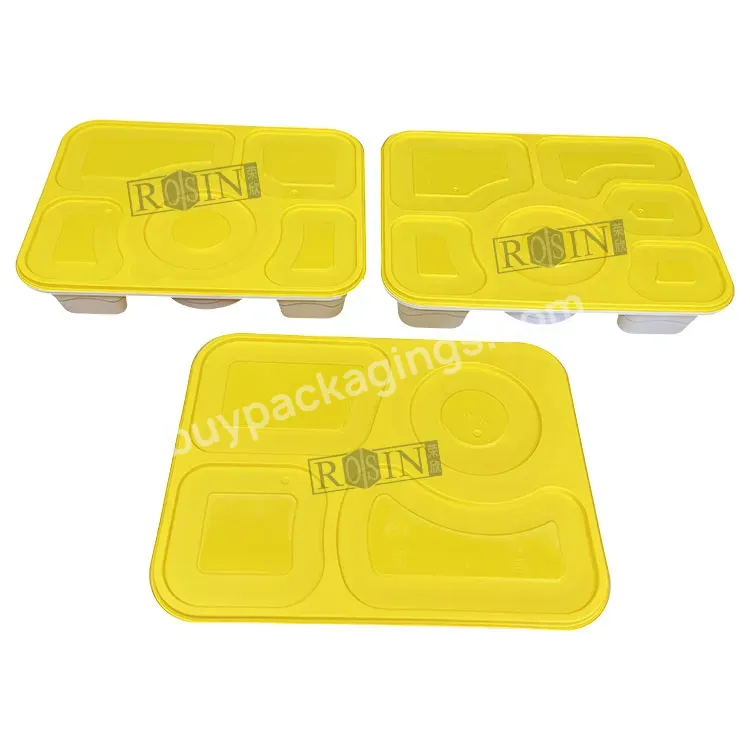 Custom Food Grade Pp Plastic Disposable Microwaveable Durable Bento Lunch Box 4 5 6 Compartment Food Containers With Yellow Lid