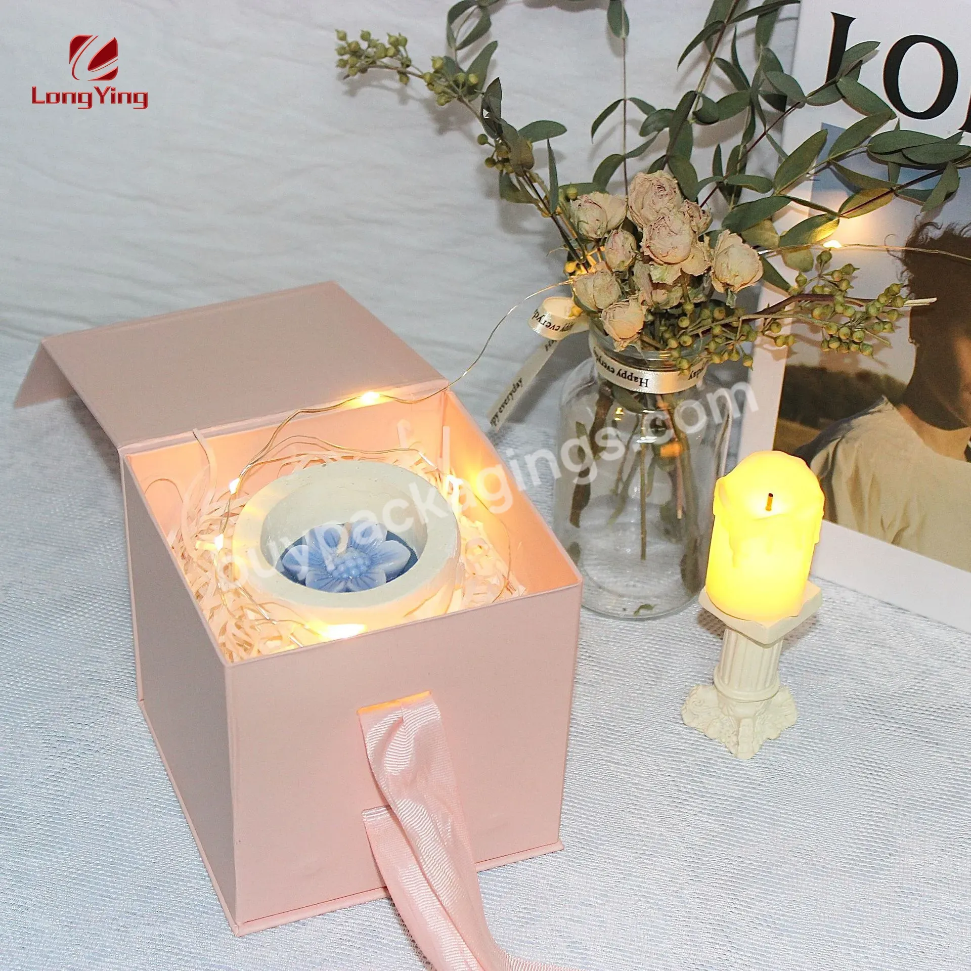 Custom Fragrant Paper Cardboard Candle Box Folding Box With Ribbon For Perfume /essential Oil Packaging