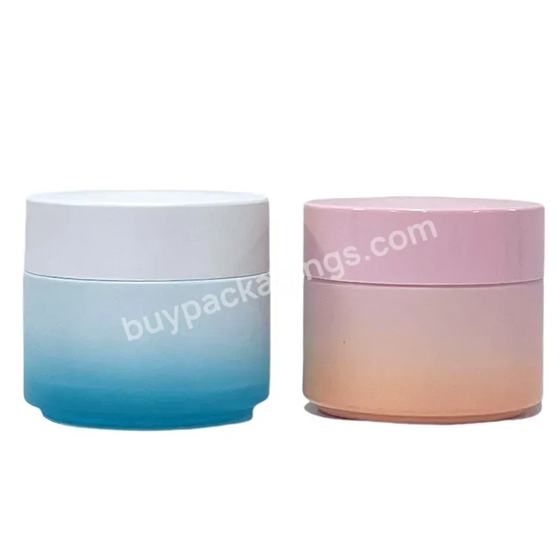 Custom Frosted Cosmetic Glass Container Gradient Matte Gradual Pink Skin Care Cream Jar 100g With Color Lid