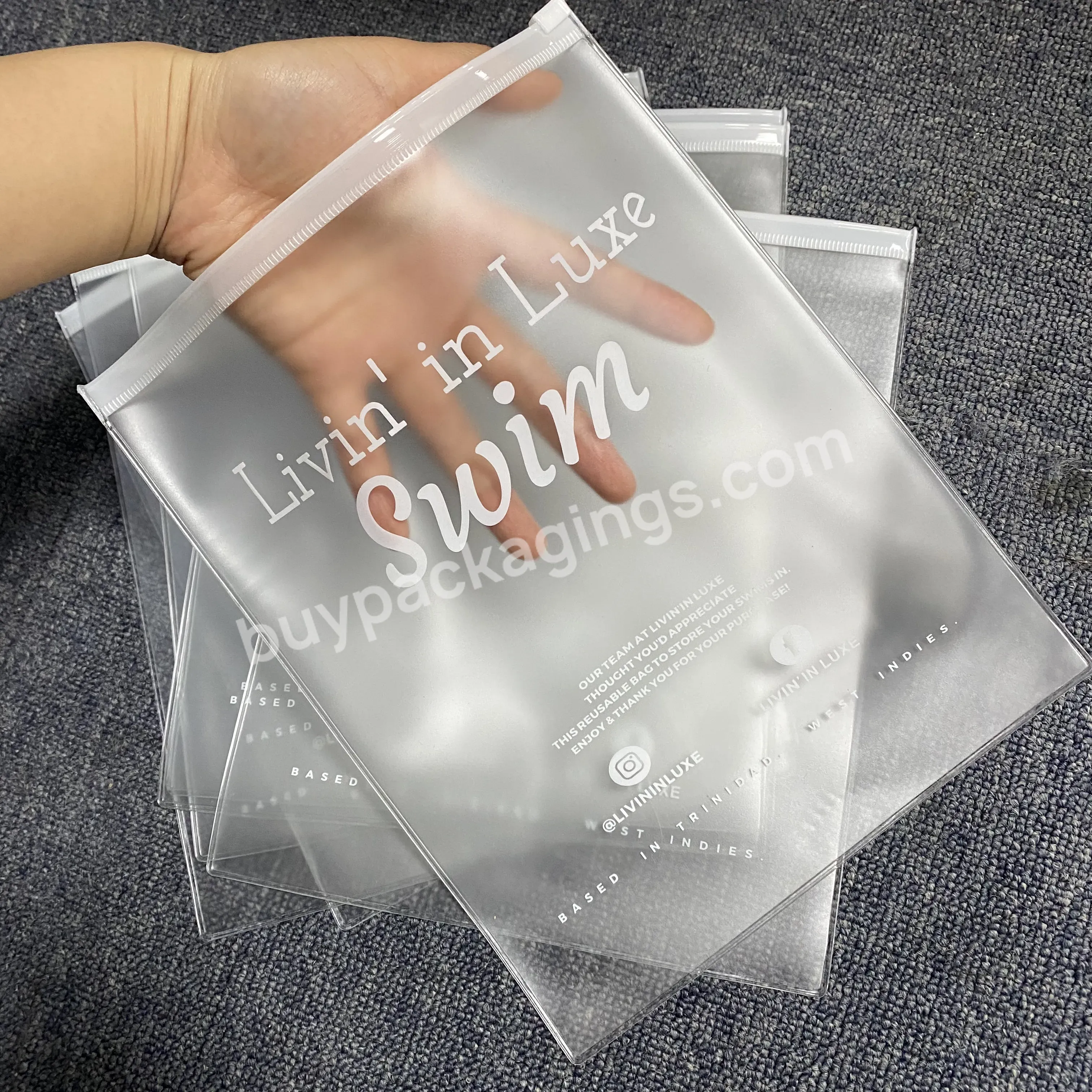 Custom Frosted Pvc Ziplock Bag With Printed Own Logo Clothes Thick Plastic Bags