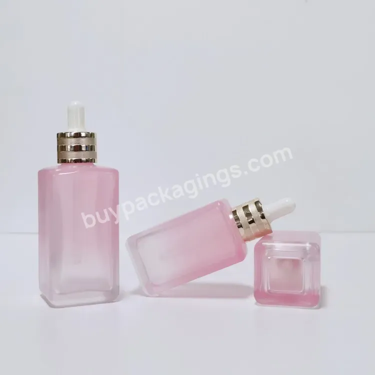 Custom Frosted Square Glass Cosmetic Bottle Skincare Packaging Moisturize 50ml Face Oil Serum Dropper Bottle