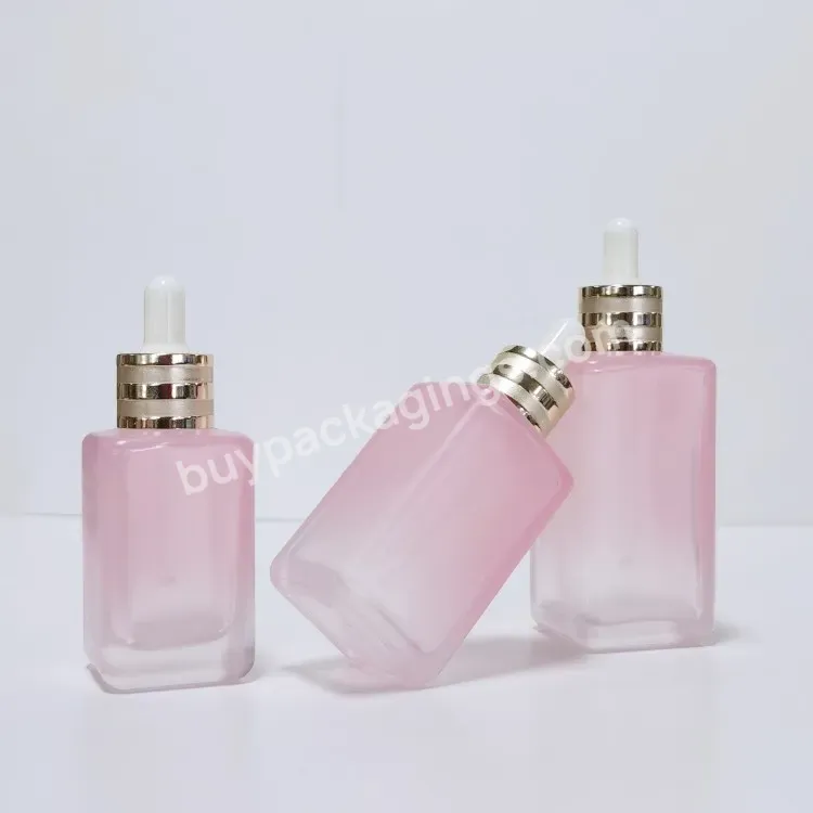 Custom Frosted Square Glass Cosmetic Bottle Skincare Packaging Moisturize 50ml Face Oil Serum Dropper Bottle