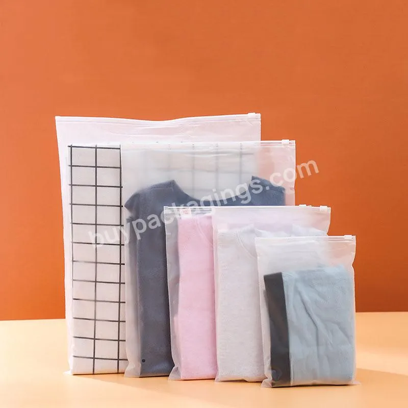 Custom frosted transparent clothing underwear bag warning zipper self sealing packaging plastic ziplock bag