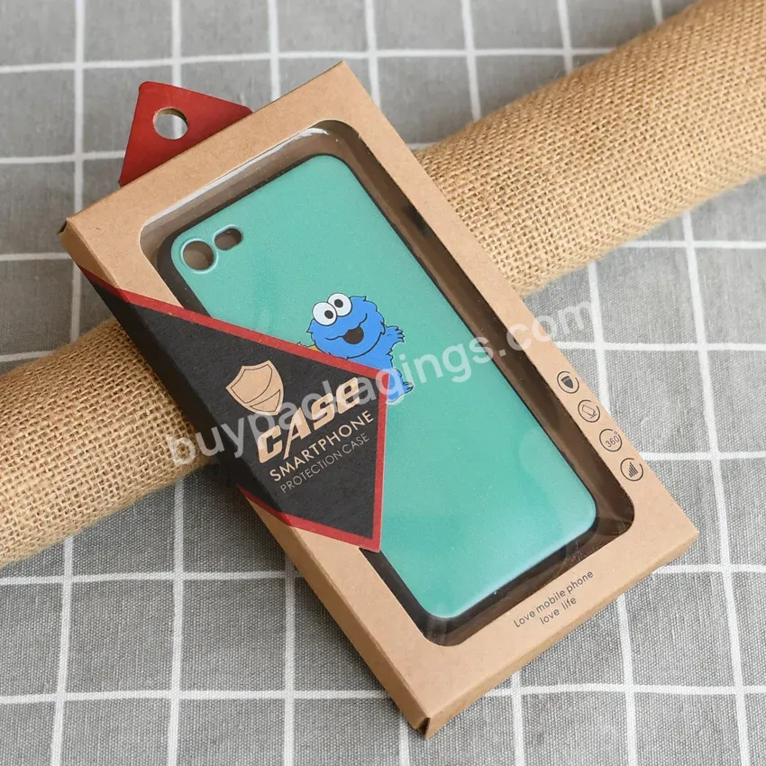 Custom Fsc Eco Friendly Kraft Paper Phone Case Packing Box With Logo Mobile Phone Case Packaging Box With Pvc Windows
