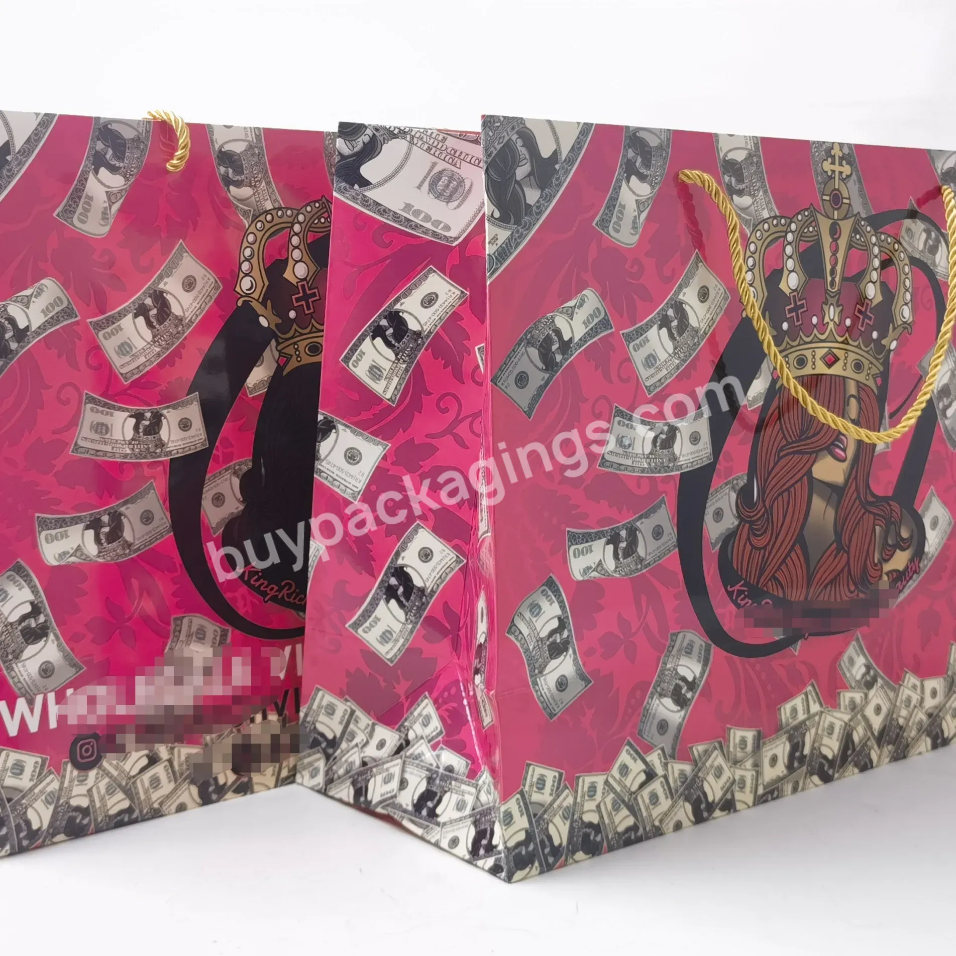 Custom Full Color Printed Paper Bag For Wig Beauty Jewelry Packaging Clothing Store Boutique Packaging Bag