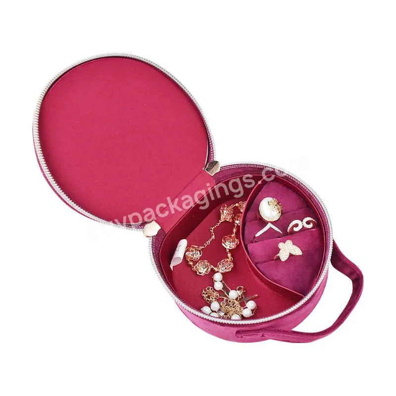 Custom Genuine Suede Small Round Jewelry Case Mini Women Travel Jewelry Box For Daily Use