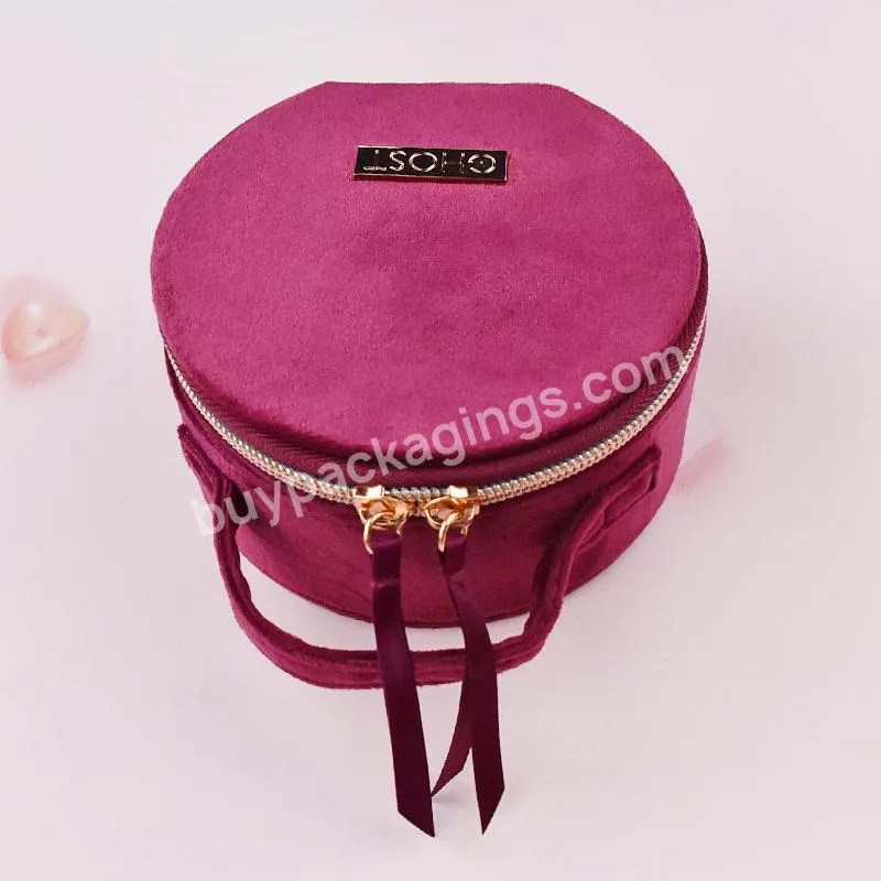 Custom Genuine Suede Small Round Jewelry Case Mini Women Travel Jewelry Box For Daily Use