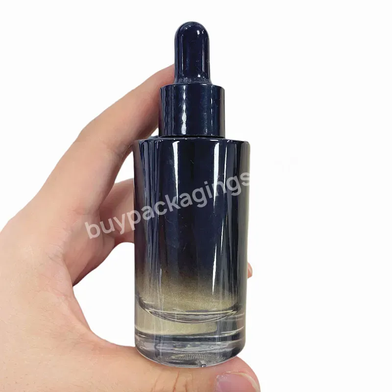 Custom Glass Cosmetic Serum Bottle 30 Ml 1oz Gradient Gradual Black Flat Shoulder Glass Dropper Bottle For Essential Oils 30ml