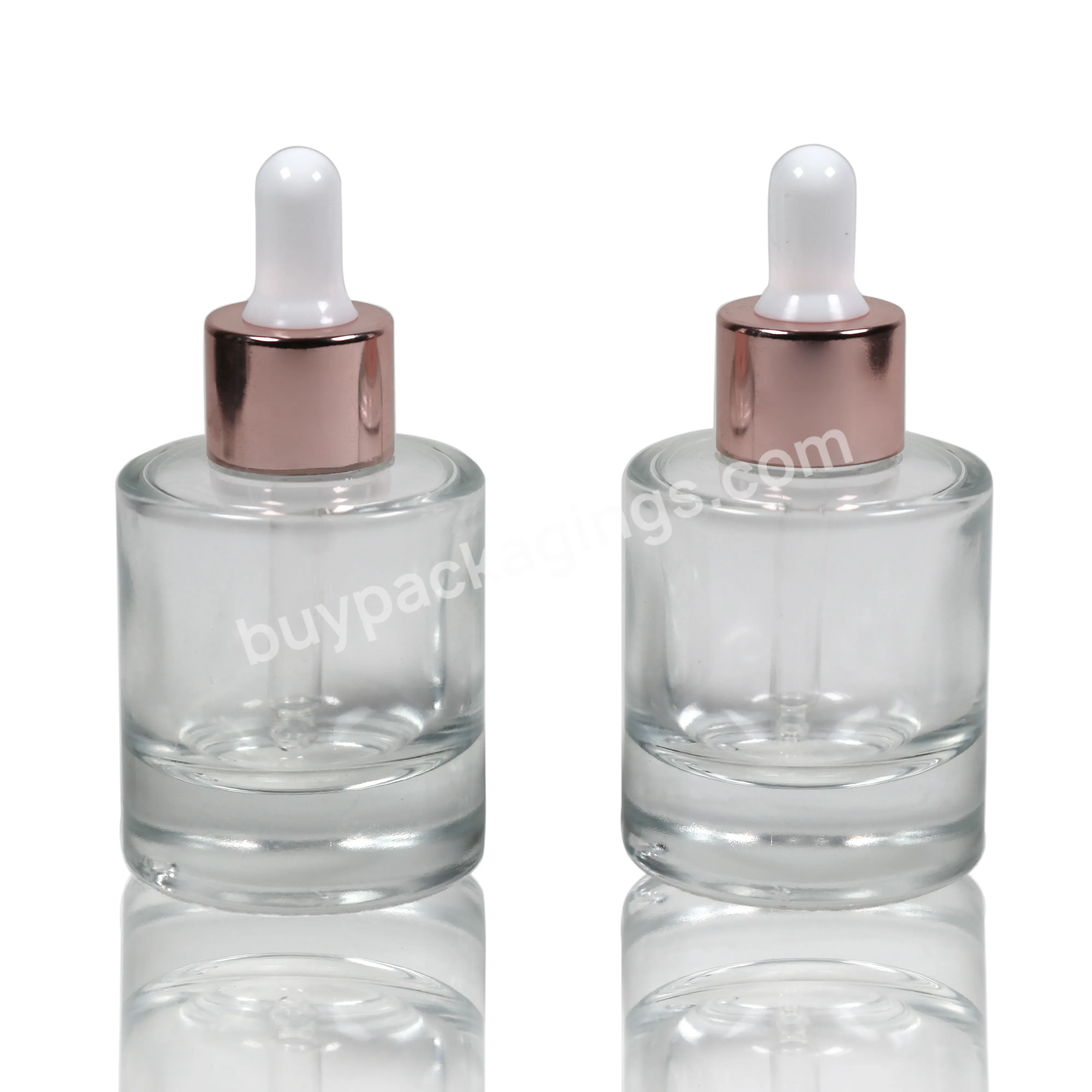 Custom Glass Cosmetic Serum Bottle 30ml Empty Transparent Flat Shoulder Dropper Glass Bottle For Essential Oils