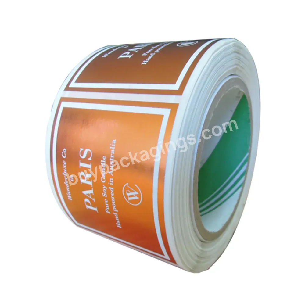 Custom Glossy Gold Foil Labels Permanent Roll Self Adhesive Golden Foil Sticker For Candles