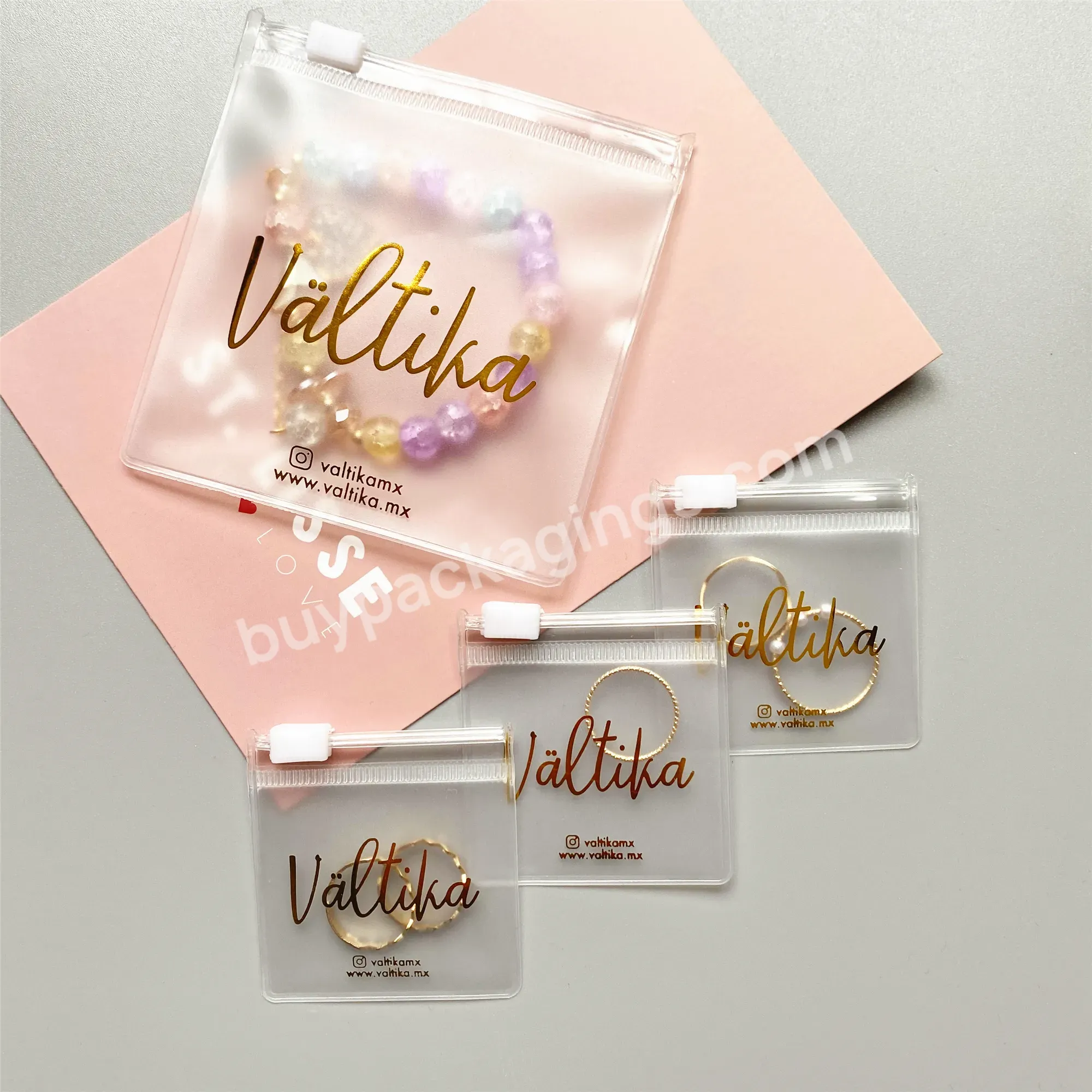 Custom Gold Foil Logo Mini Pvc Plastic Jewelry Pouch Cosmetic Slide Zip Lock Packaging Bags For Jewelry Rhinestones Glitter