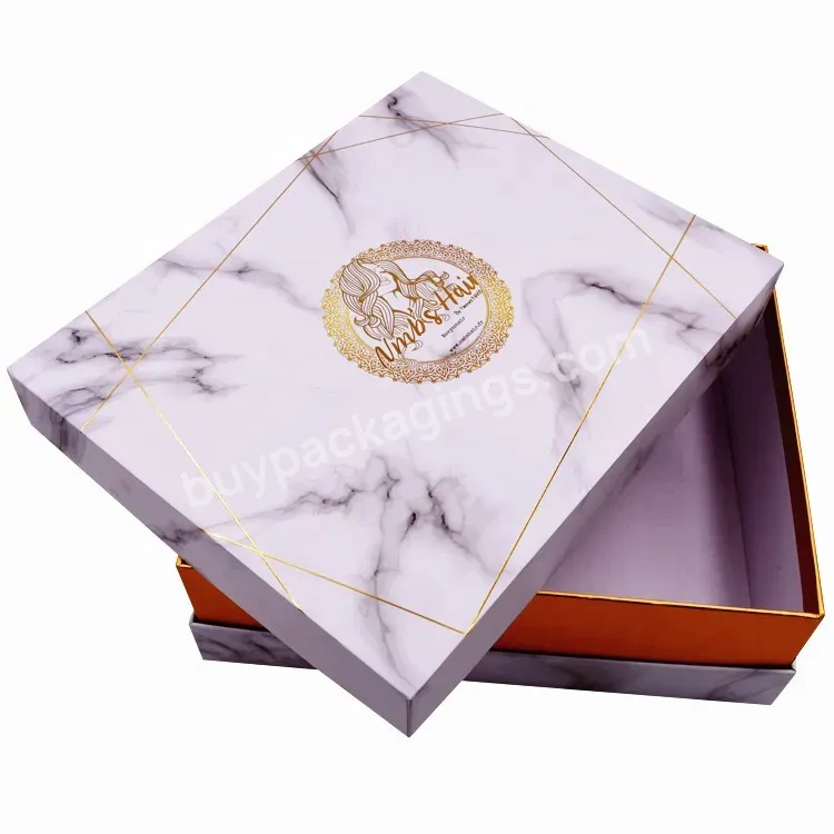 Custom Gold Foiling Effect Cardboard Lid And Base Wedding Favour Gift Box With Marble Candy Box Wedding For Guest