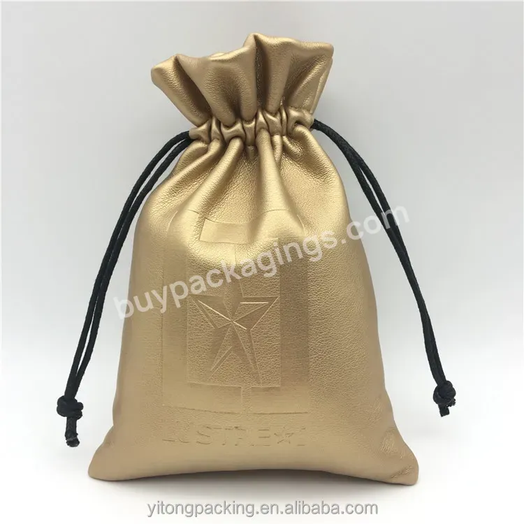 Custom Gold Leather Jewelry Drawstring Bag